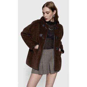 NEW Rebecca Minkoff Women's Shearling Toggle Jacket in Chocolate Brown Sz Large